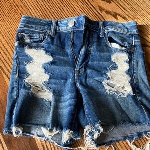 American Eagle Outfitters Dark Blue Distressed Denim Cutoff Shorts